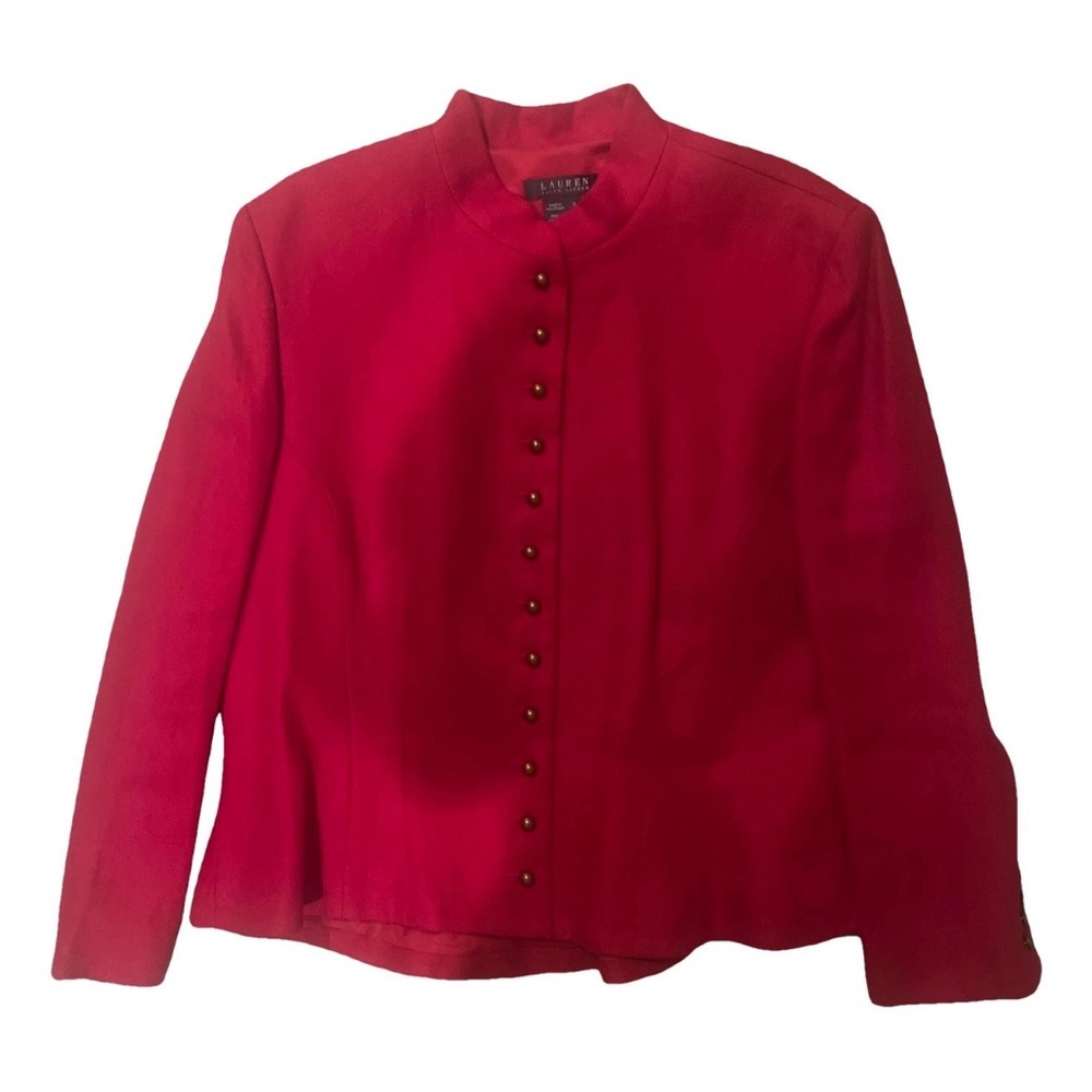 Ralph Lauren Vibrant Red 100% Linen Blazer With Goldtone 12-Button Closure
